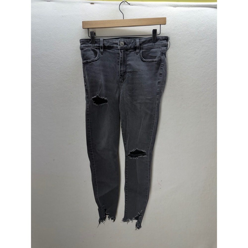 American Eagle Jeggings Womens 10 Short Black Distressed High Rise 3571